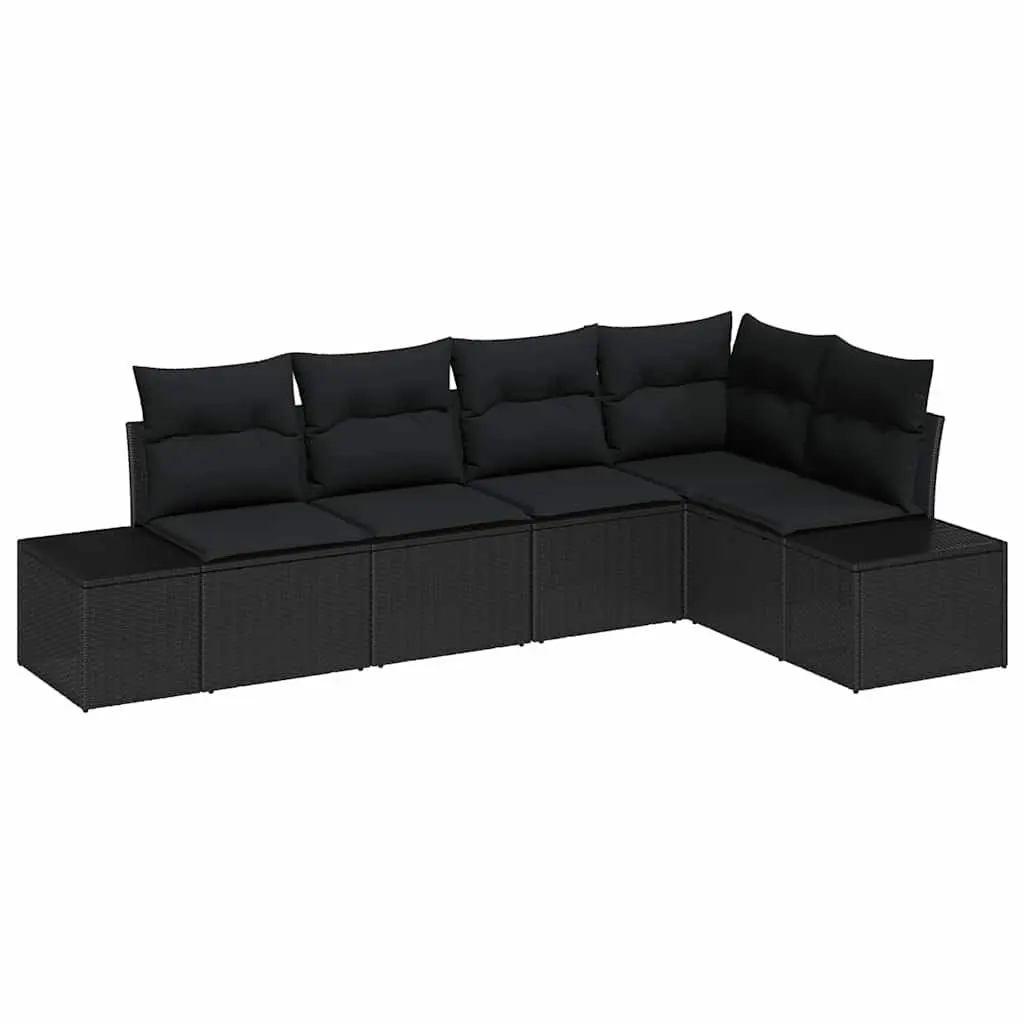 Outdoor Garden Sofa Set Modular Black 5 Piece Poly Rattan Patio Furniture