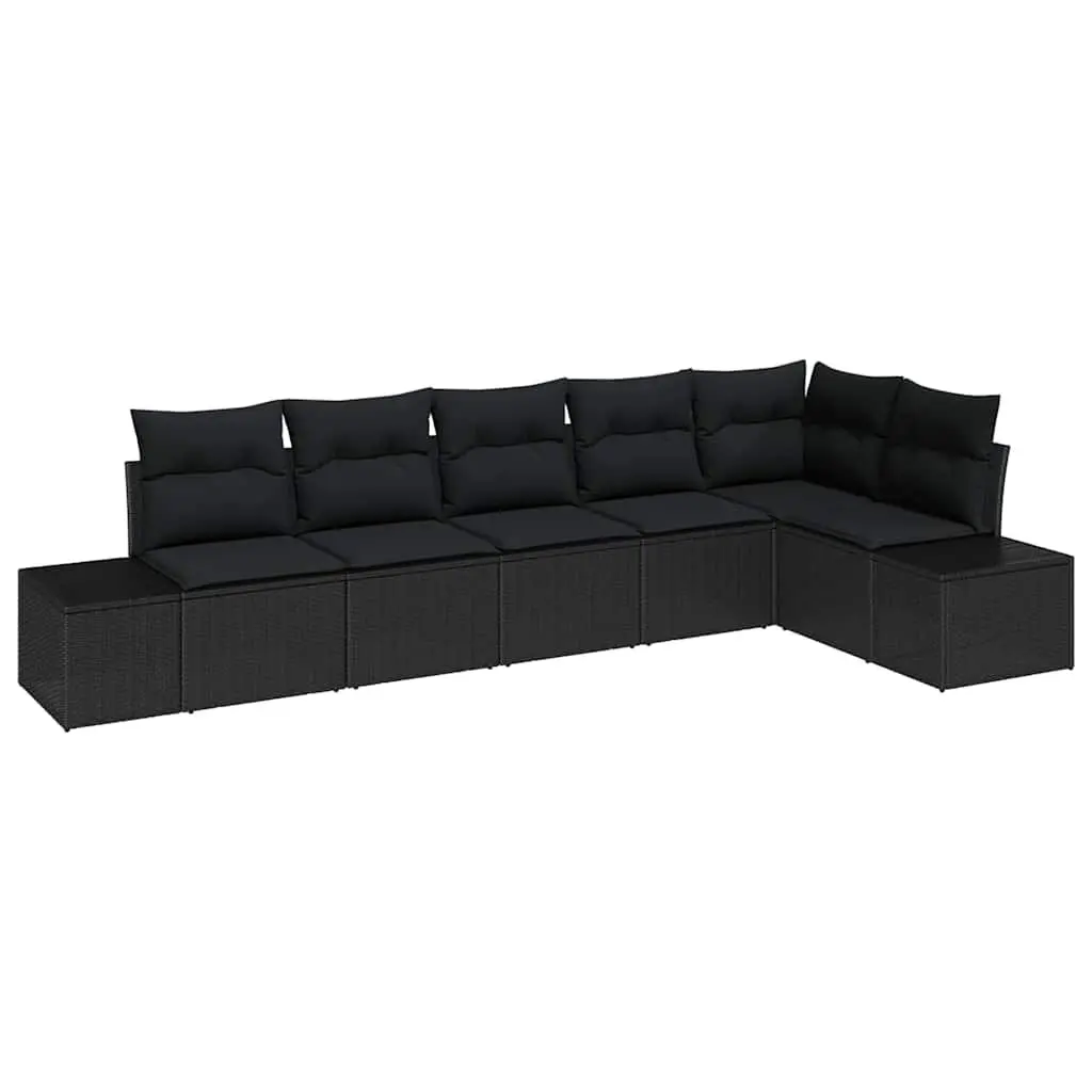 Outdoor Garden Sofa Set 6 Piece Modular Patio Furniture Black Rattan Cushions
