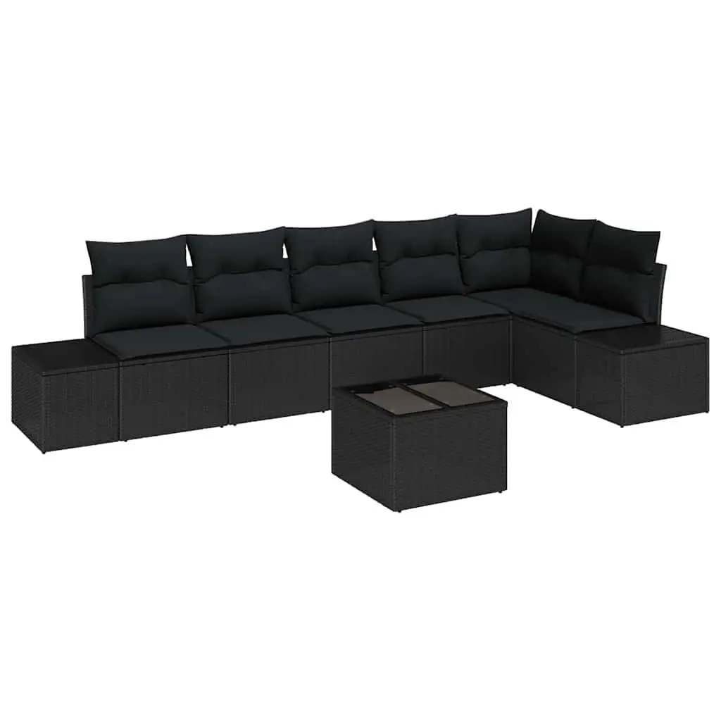 Outdoor Garden Sofa Set 7 Piece Modular Patio Furniture with Cushions Black