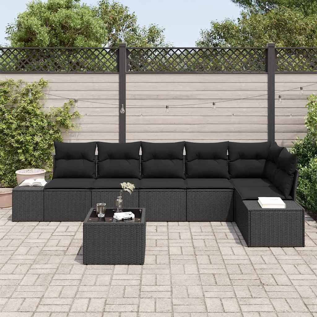Outdoor Garden Sofa Set 7 Piece Modular Patio Furniture with Cushions Black