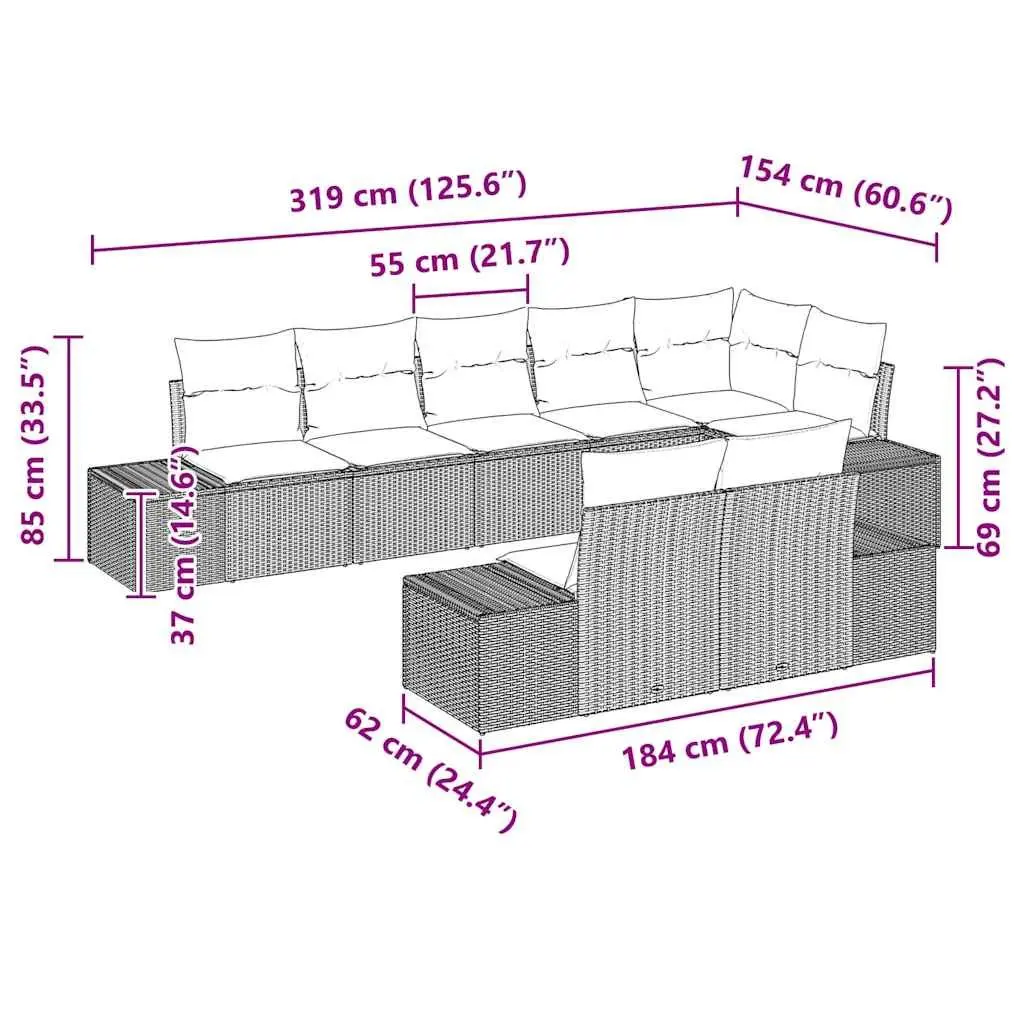 Garden Sofa Set 8pcs Outdoor Modular Lounge with Cushions Black Poly Rattan