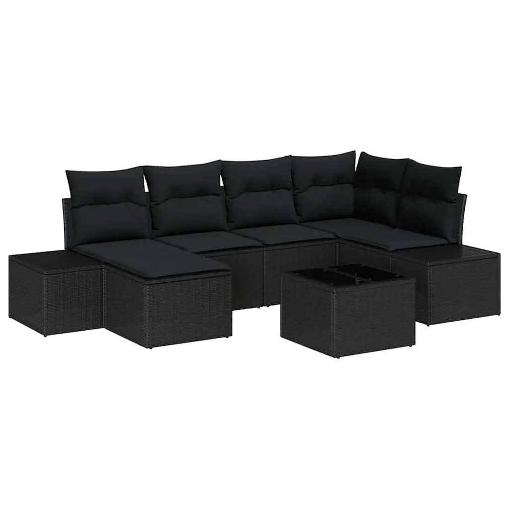 7 Piece Modular Outdoor Garden Sofa Set Rattan Furniture with Cushions Black