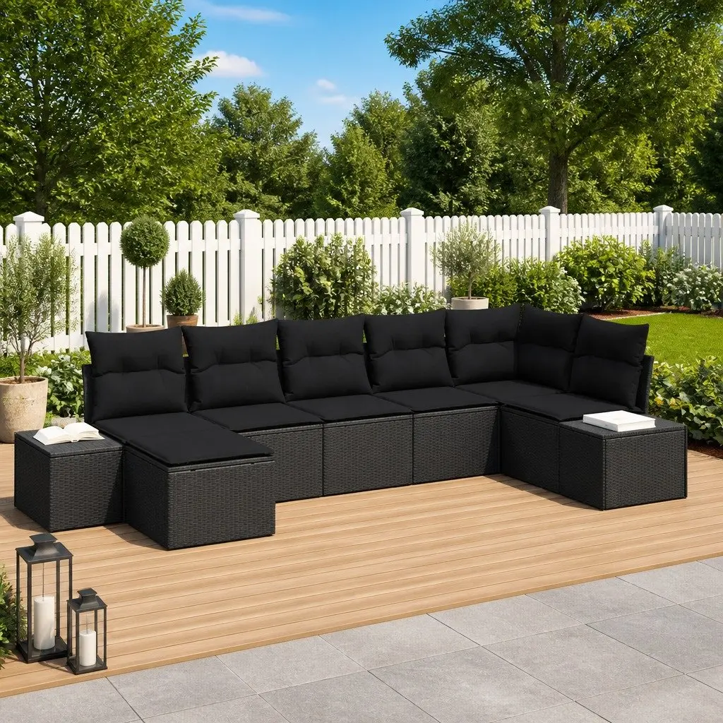 Garden Sofa Set Modular Outdoor Sectional 7 Piece Black Poly Rattan Lounge