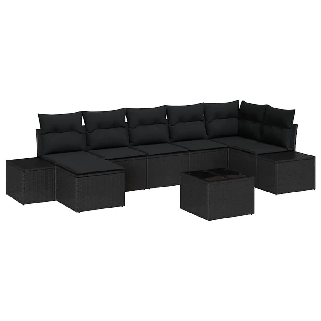 Modular Outdoor Furniture Garden Sofa Set 8 Pieces Black Poly Rattan Sectional