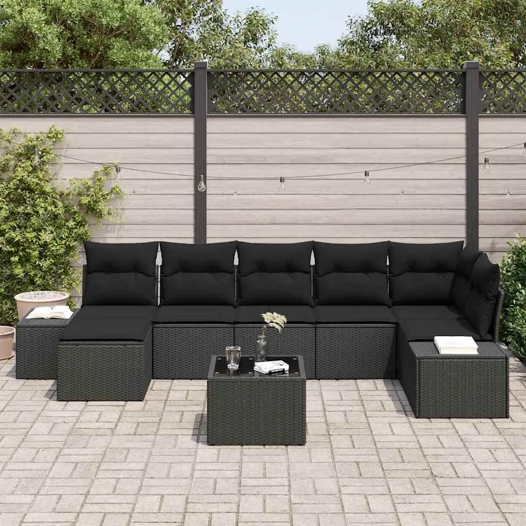 Modular Outdoor Furniture Garden Sofa Set 8 Pieces Black Poly Rattan Sectional