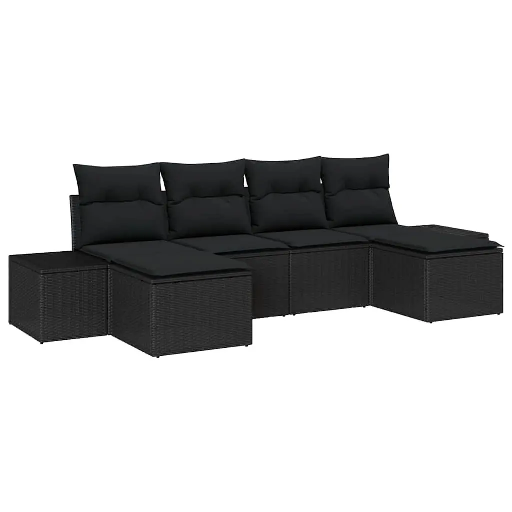 Modular Outdoor Garden Sofa Set 6 Piece Black Poly Rattan with Cushions
