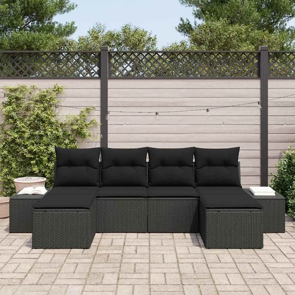 Modular Outdoor Garden Sofa Set 6 Piece Black Poly Rattan with Cushions