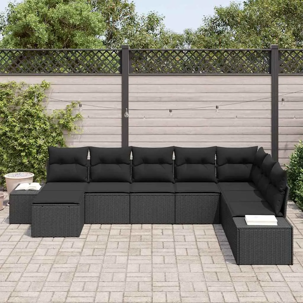Outdoor Sofa Set Poly Rattan Garden Furniture Black with Cushions Modular 8pc