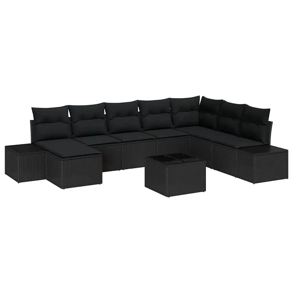 Outdoor Garden Sofa Set Modular Poly Rattan Sectional Black 9 Piece