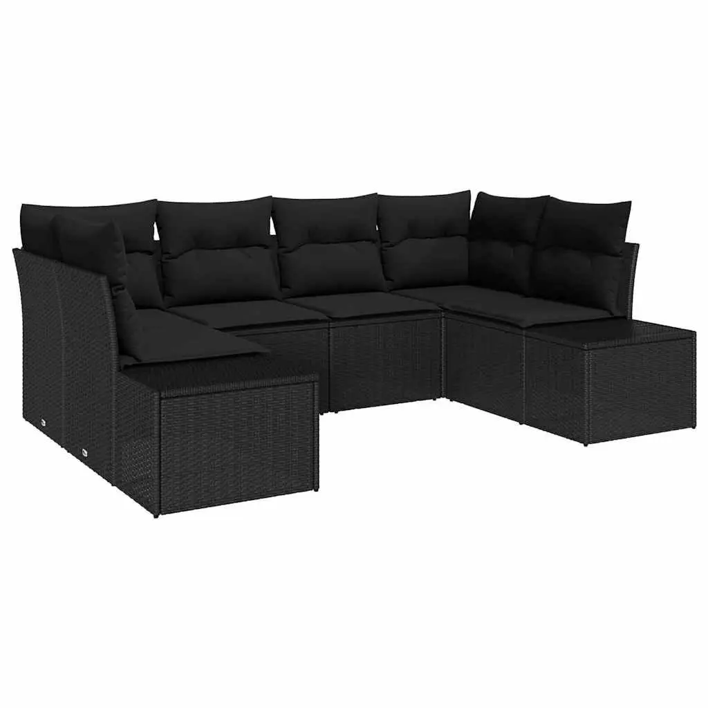 Garden Sofa Set 6 pcs Outdoor Furniture Modular Black Poly Rattan with Cushions