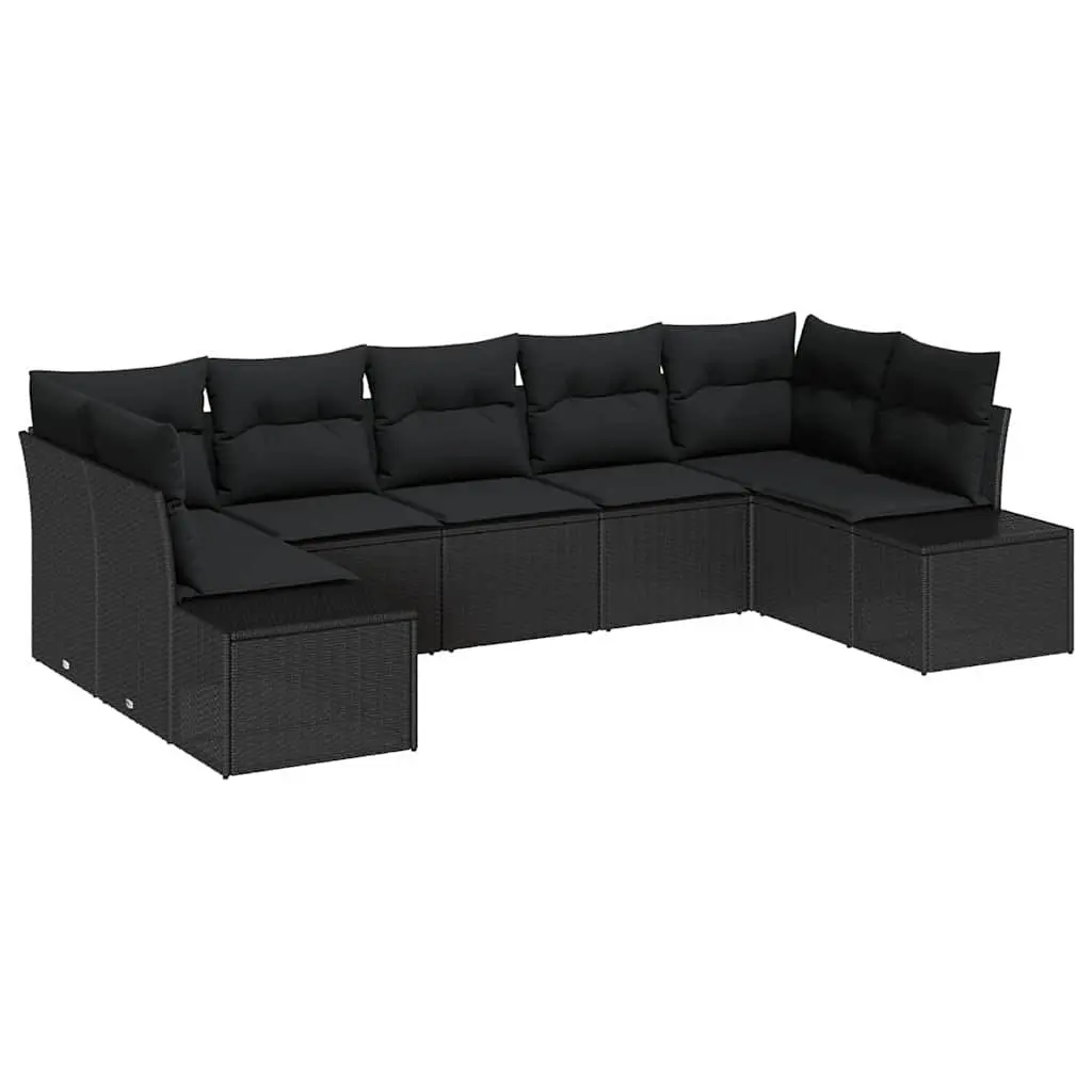 Modular Outdoor Sofa Set 7 Pieces Black Poly Rattan Durable Furniture