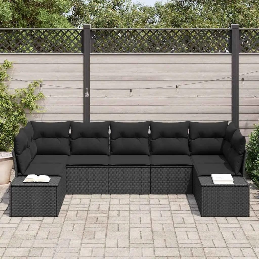 Modular Outdoor Sofa Set 7 Pieces Black Poly Rattan Durable Furniture