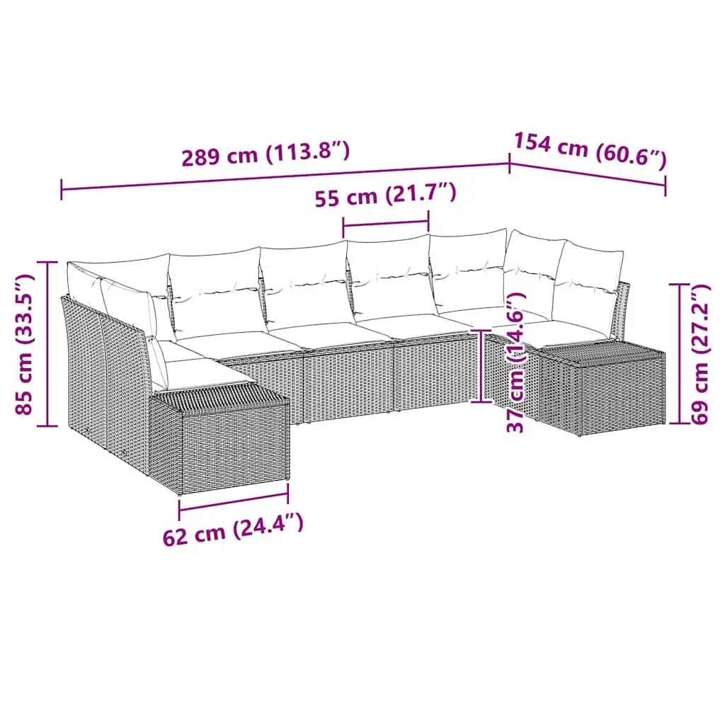Modular Outdoor Sofa Set 7 Pieces Black Poly Rattan Durable Furniture