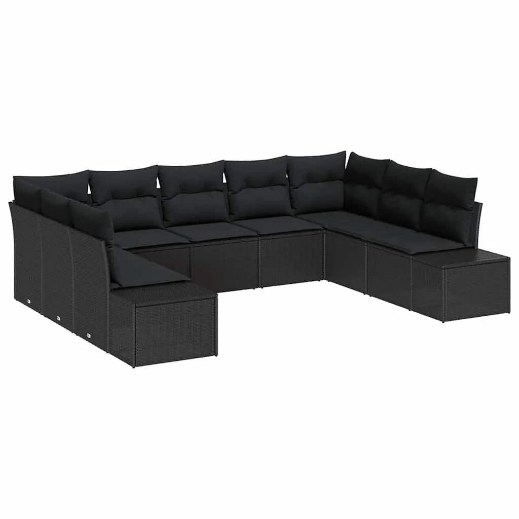 Modular Black Poly Rattan Garden Sofa Set 9 Piece Weatherproof Cushioned Outdoor Furniture