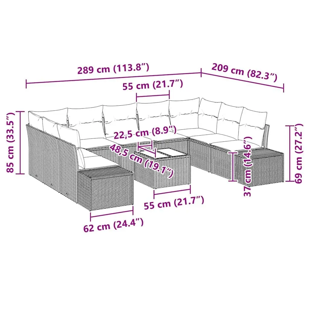 Modular Outdoor Garden Sofa Set Black Poly Rattan 10 Pieces