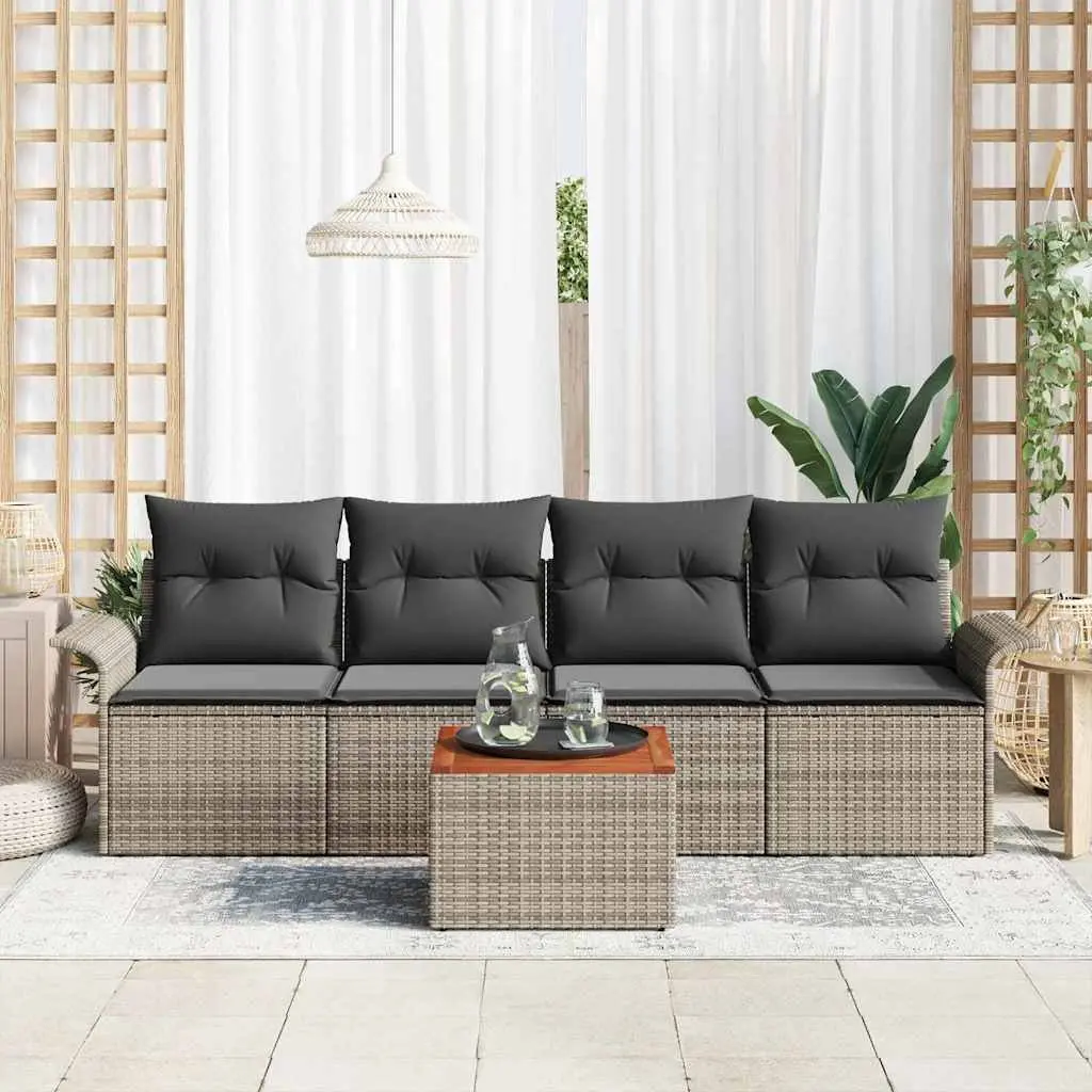 Modular Outdoor Sofa Set 5 Piece Grey Poly Rattan Patio Furniture