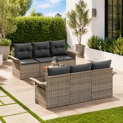 Modular Garden Sofa Set 7 Piece Grey Poly Rattan Outdoor Furniture Patio Lounge