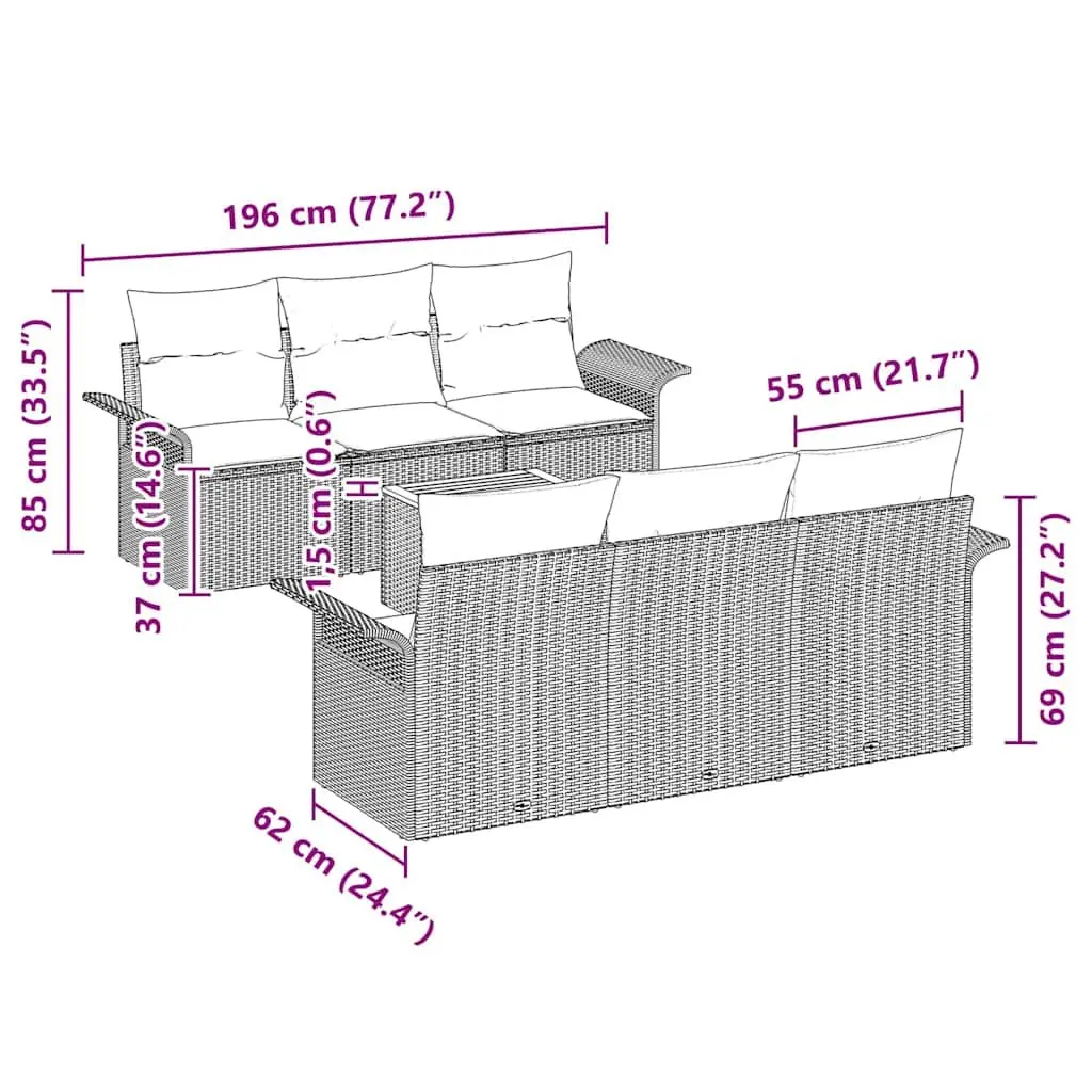 Modular Garden Sofa Set Grey Poly Rattan 7 Piece Outdoor Furniture Patio Lounge
