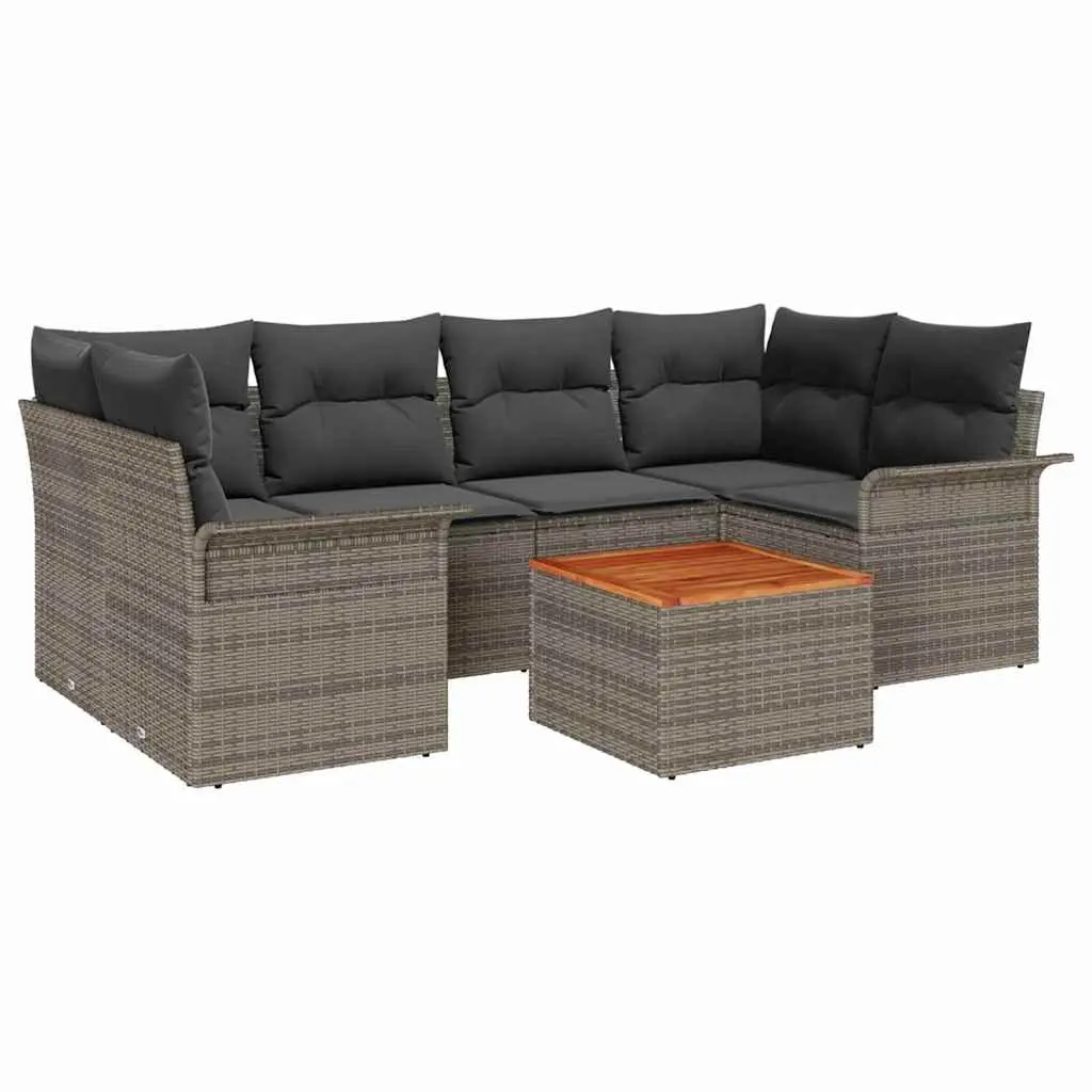 Modular Garden Sofa Set Grey Poly Rattan 7 Pieces Outdoor Patio Furniture