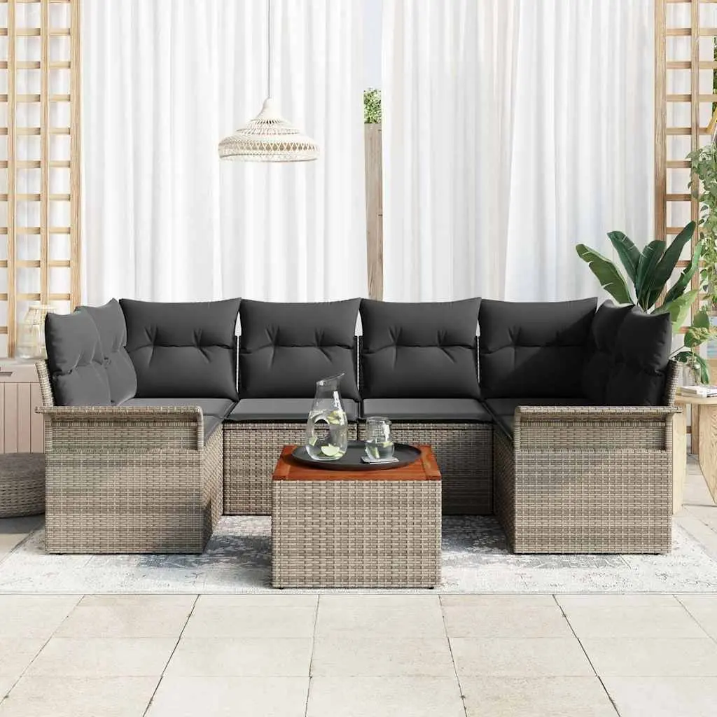 Modular Garden Sofa Set Grey Poly Rattan 7 Pieces Outdoor Patio Furniture