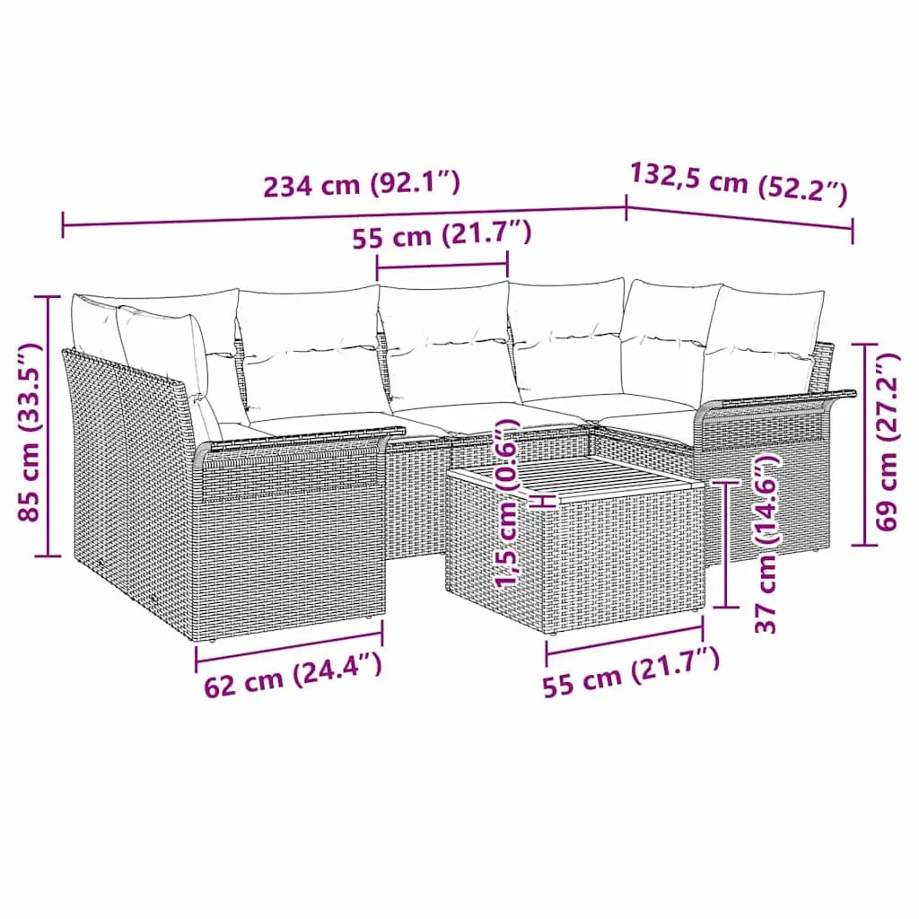 Modular Garden Sofa Set Grey Poly Rattan 7 Pieces Outdoor Patio Furniture