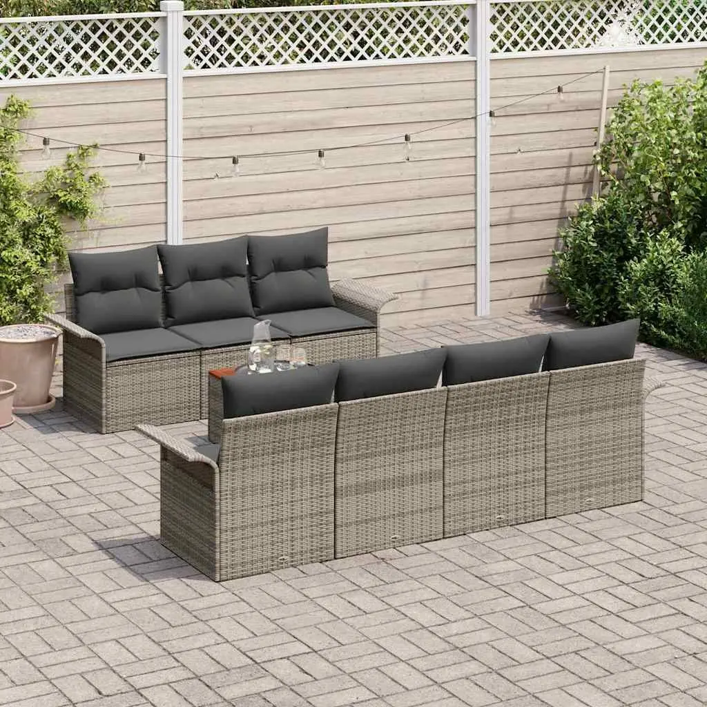 Modular Garden Sofa Set 8 pcs Grey Poly Rattan Outdoor Furniture with Cushions