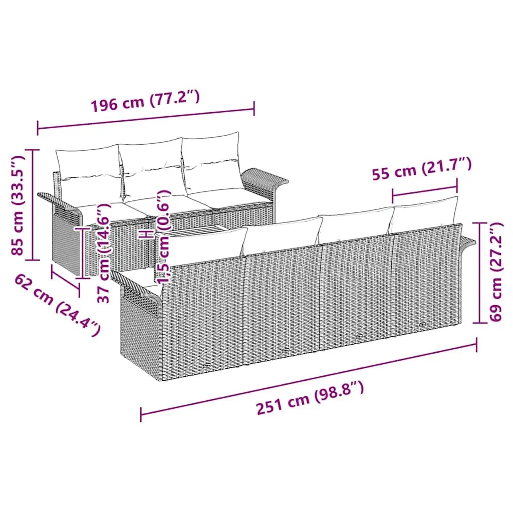 Modular Garden Sofa Set 8 pcs Grey Poly Rattan Outdoor Furniture with Cushions