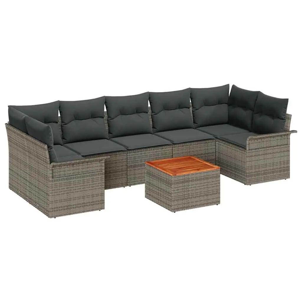 Garden Sofa Set 8 Pieces Modular Outdoor Furniture Poly Rattan Grey Cushion
