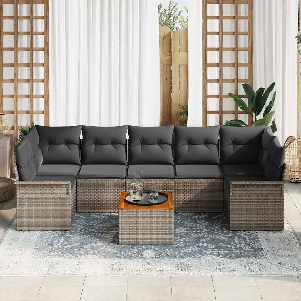 Garden Sofa Set 8 Pieces Modular Outdoor Furniture Poly Rattan Grey Cushion