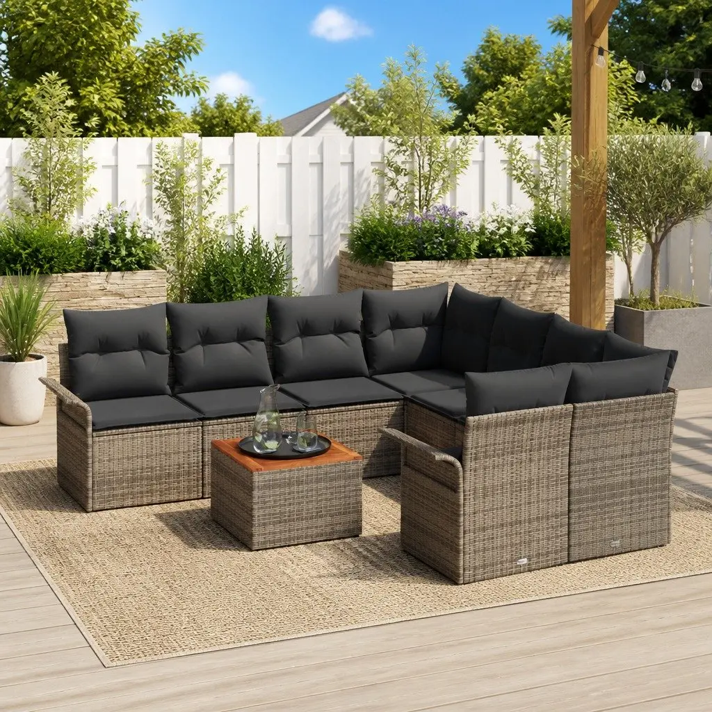Modular Garden Sofa Set 9 Piece Grey Poly Rattan Outdoor Patio Seating