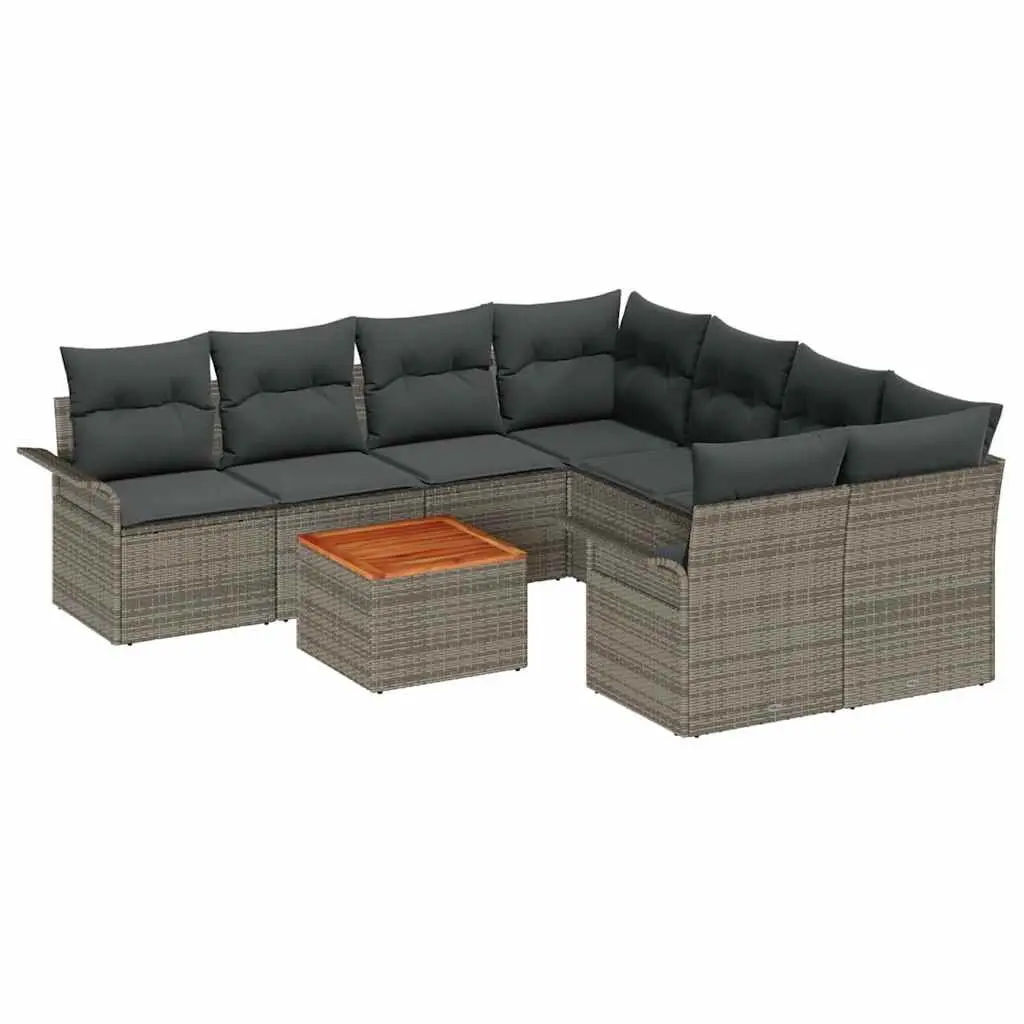 Modular Garden Sofa Set 9 Piece Grey Poly Rattan Outdoor Patio Seating