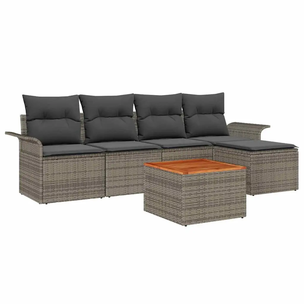 Garden Sofa Set Modular Outdoor Furniture 6 Piece Grey Poly Rattan