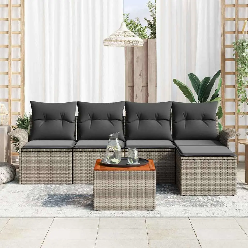 Garden Sofa Set Modular Outdoor Furniture 6 Piece Grey Poly Rattan