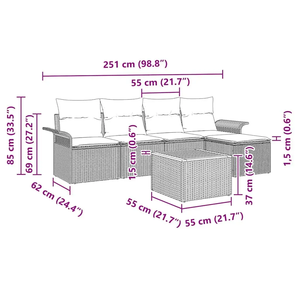 Garden Sofa Set Modular Outdoor Furniture 6 Piece Grey Poly Rattan