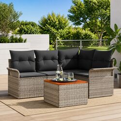 Modular Garden Sofa Set 5 Pieces Grey Poly Rattan Outdoor Furniture with Table