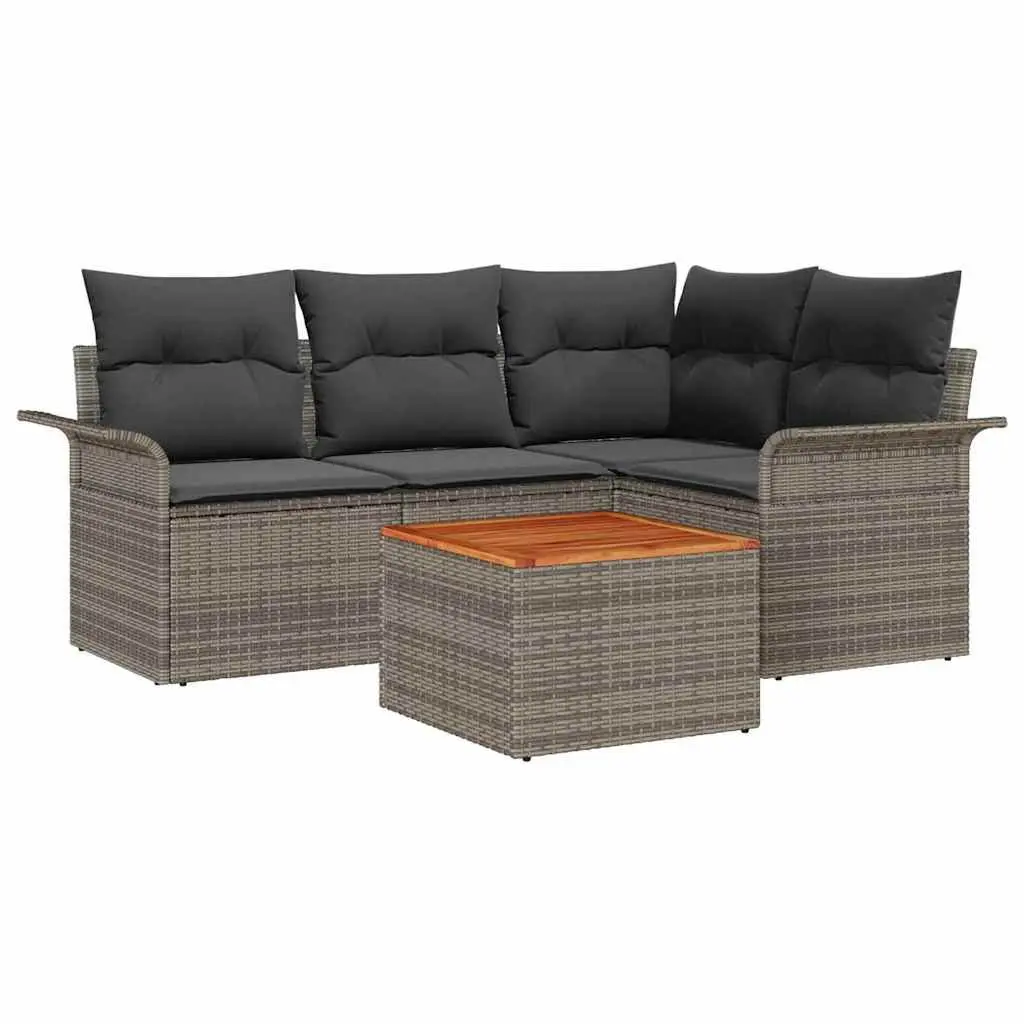 Modular Garden Sofa Set Grey Poly Rattan 5 Pieces Outdoor Furniture with Table
