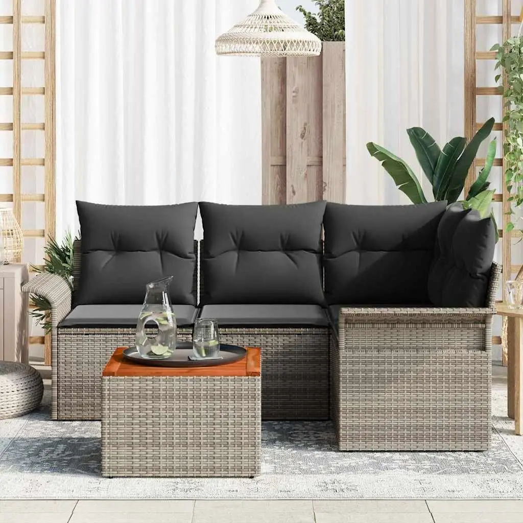 Modular Garden Sofa Set Grey Poly Rattan 5 Pieces Outdoor Furniture with Table