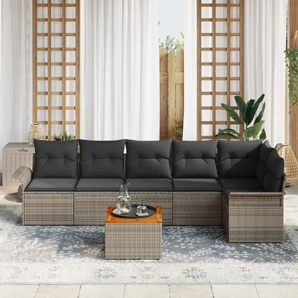 Modular Garden Sofa Set 7 Piece Grey Poly Rattan Outdoor Patio Furniture