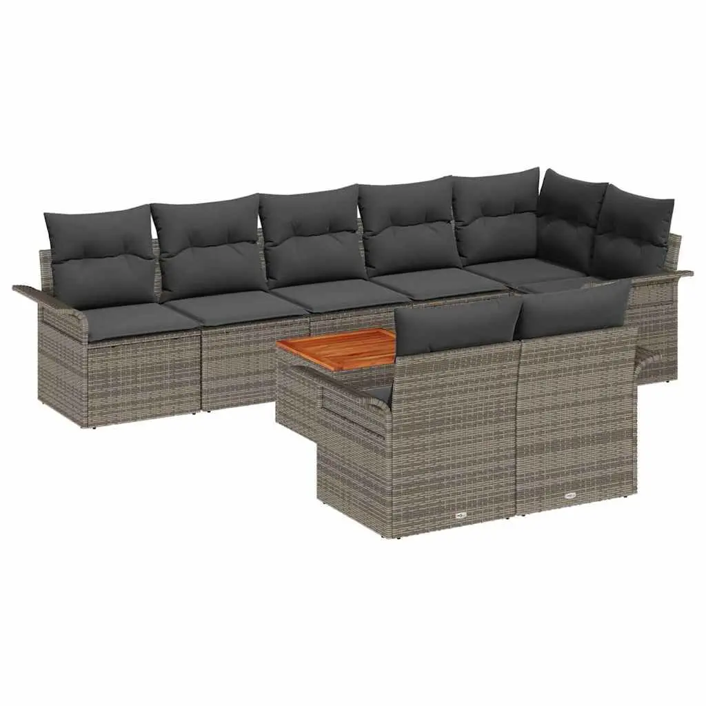 Garden Sofa Set Modular Outdoor Furniture 9 Pieces Grey Poly Rattan