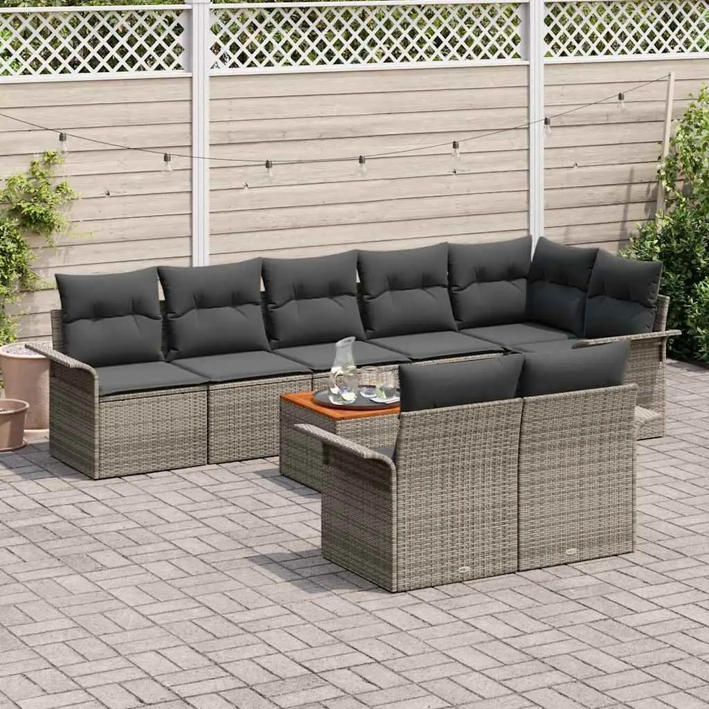 Garden Sofa Set Modular Outdoor Furniture 9 Pieces Grey Poly Rattan