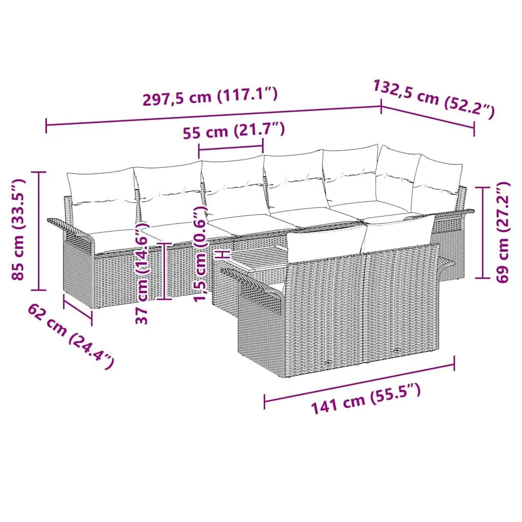 Garden Sofa Set Modular Outdoor Furniture 9 Pieces Grey Poly Rattan
