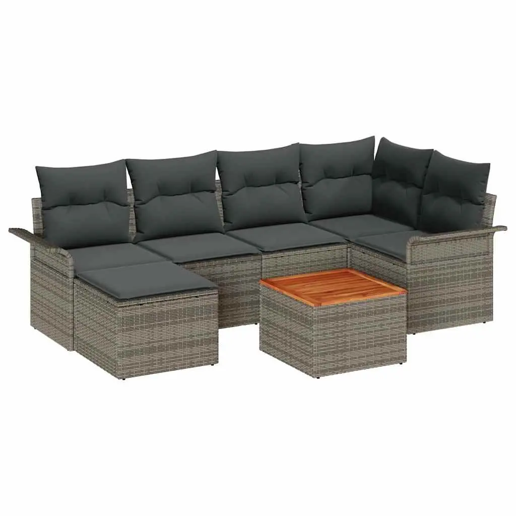 Modular Outdoor Sofa Set Grey Poly Rattan 7 Piece Patio Furniture