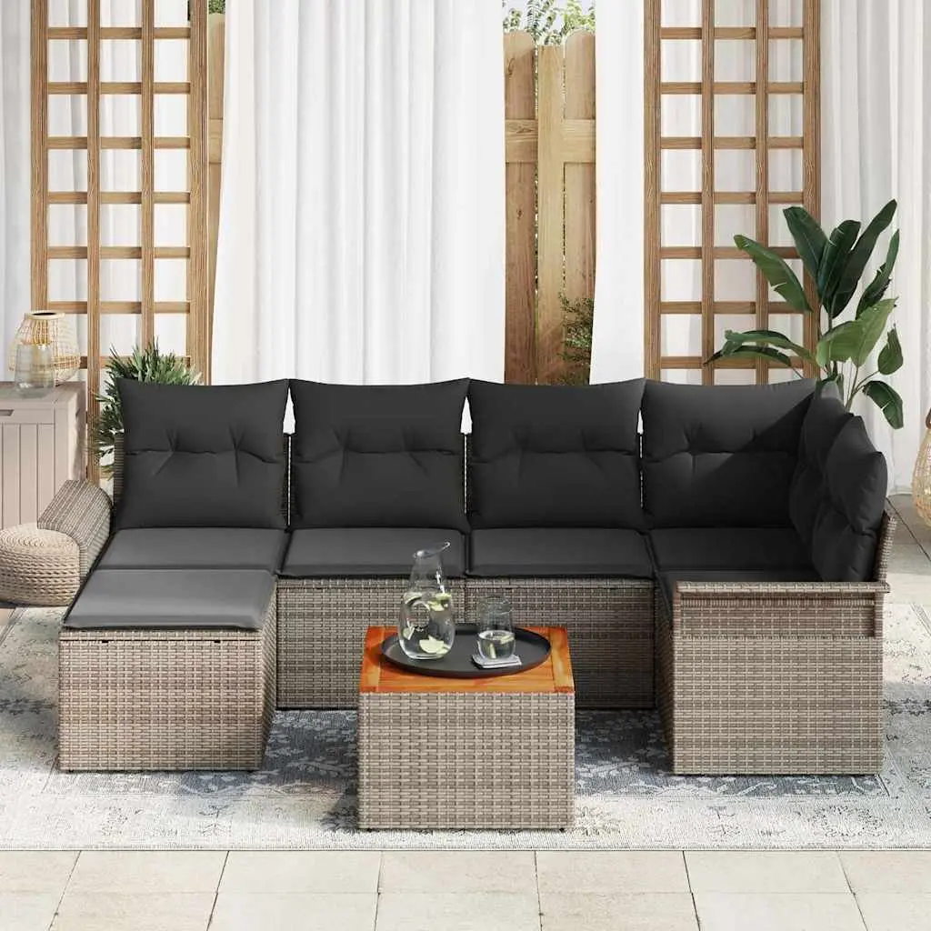 Modular Outdoor Sofa Set Grey Poly Rattan 7 Piece Patio Furniture