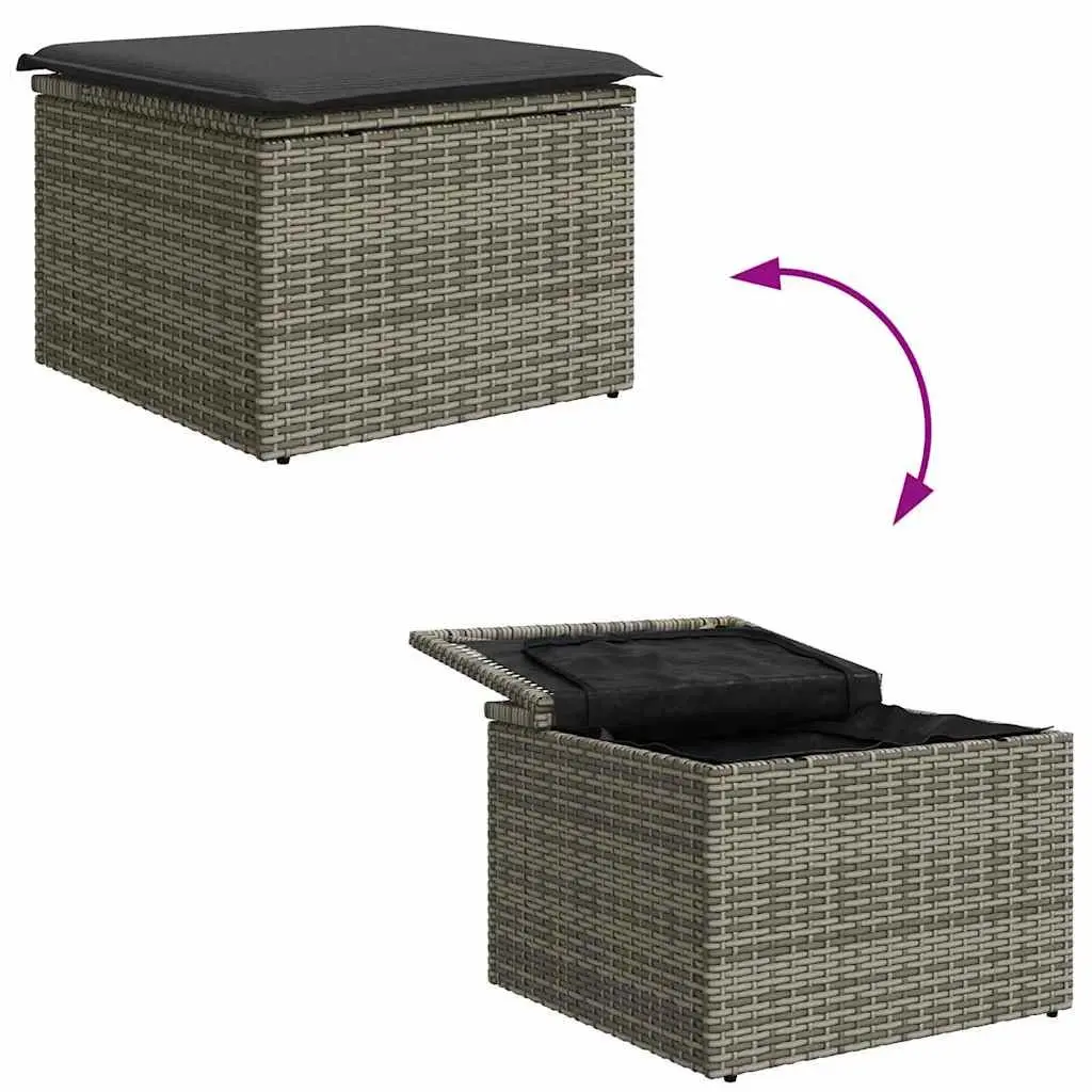 Modular Outdoor Sofa Set Grey Poly Rattan 7 Piece Patio Furniture