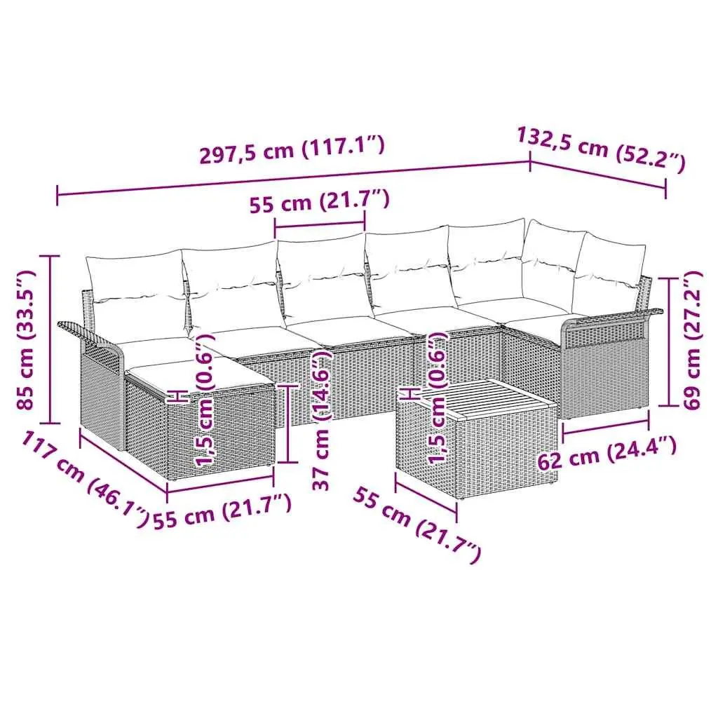 Modular Outdoor Garden Sofa Set 8 Pieces Grey Rattan Patio Furniture