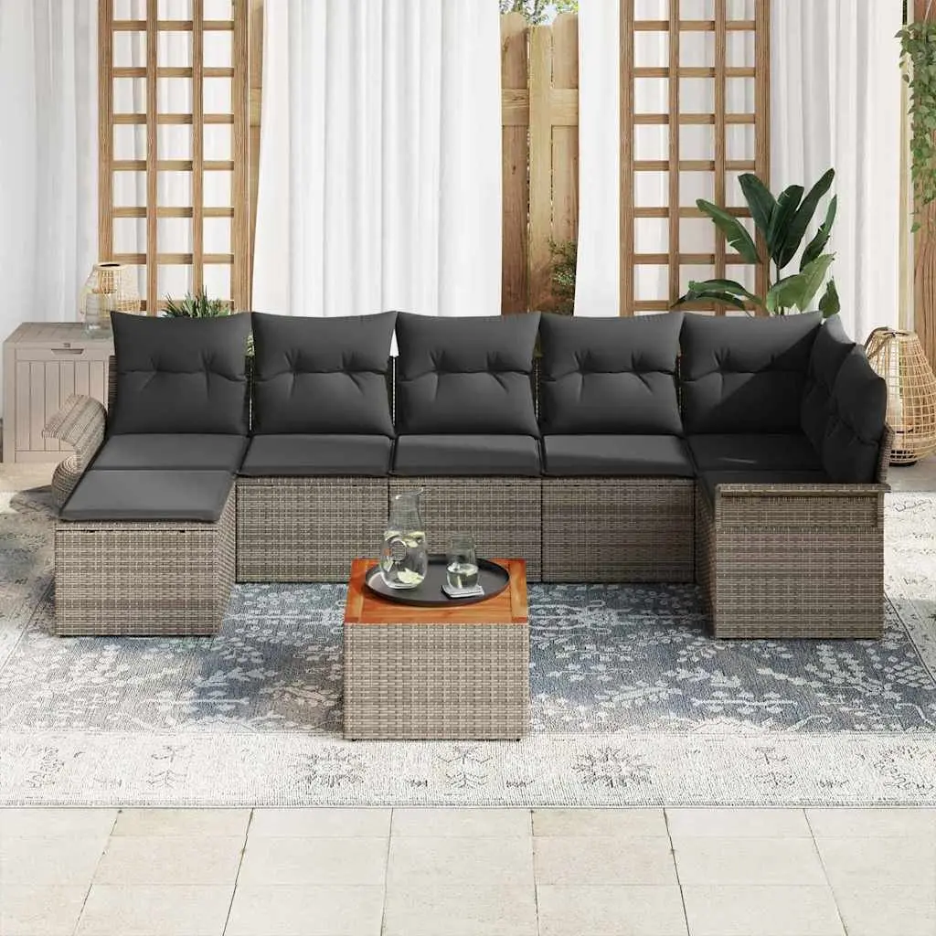 Modular Outdoor Garden Sofa Set 8 Pieces Grey Rattan Patio Furniture