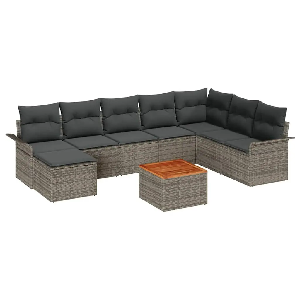 Garden Sofa Set 9 Piece Modular Outdoor Furniture Grey Poly Rattan Patio Lounge