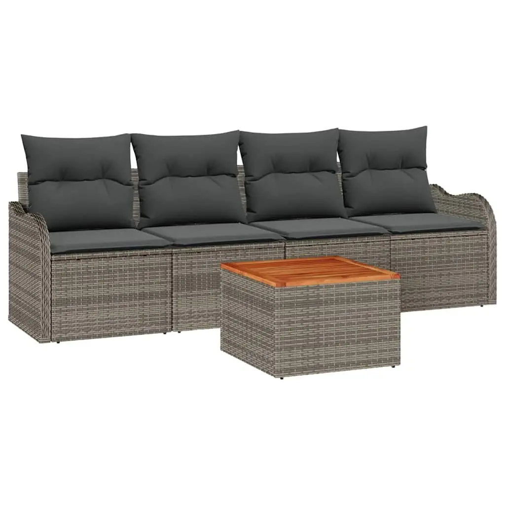 Outdoor Garden Sofa Set 5 Piece Modular Patio Furniture Grey Poly Rattan With