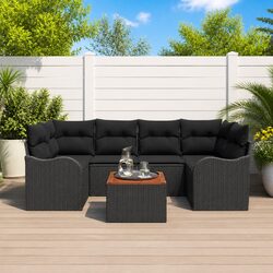 Outdoor Garden Sofa Set 7 Pieces Modular Patio Furniture Black Poly Rattan with