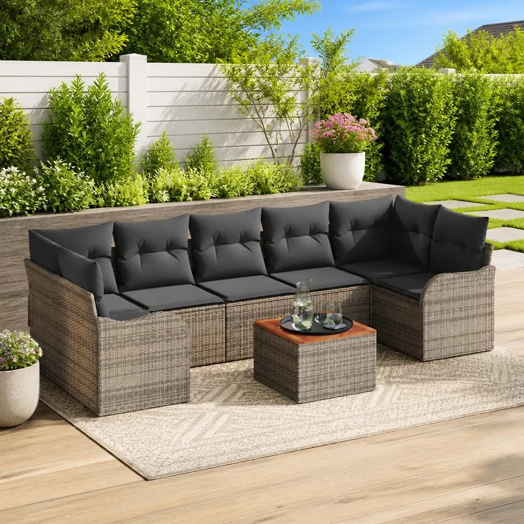 Modular Garden Sofa Set Outdoor Furniture Grey Rattan with Cushions 8 Piece